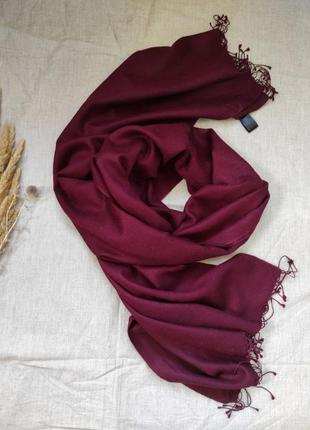 Однотонный широкий бордовый базовый шарф палантин шесть шелк2 фото
