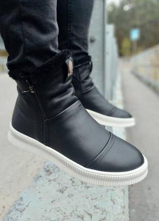 Стильні кросівки,спортивні черевики чоловічі шкіряні чорні зимові шкіра хутро (зима 2022-2023)1 фото