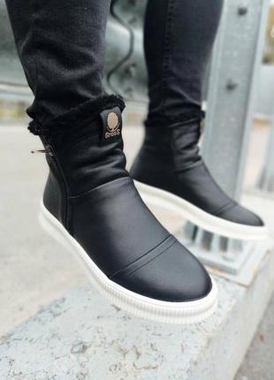 Стильні кросівки,спортивні черевики чоловічі шкіряні чорні зимові шкіра хутро (зима 2022-2023)2 фото