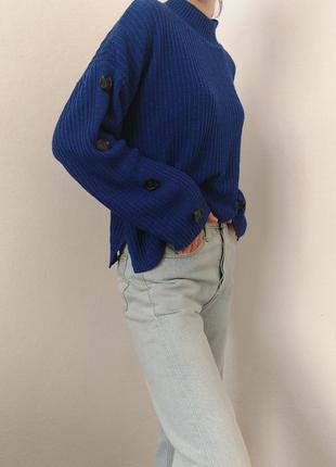 Стильный свитер в рубчик primark синий свитер с широкими рукавами джемпер электрик пуловер лонгслив кофта оверсайз шерстяной свитер9 фото