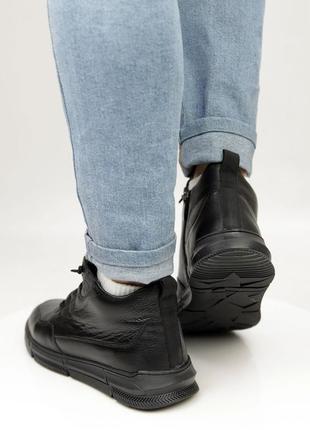 Стильные кроссовки,спортивные ботинки мужские кожаные черные зимние кожа мех (зима 2022-2023)6 фото