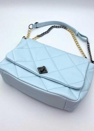 Женская стеганая сумка голубая сумочка голубого цвета3 фото
