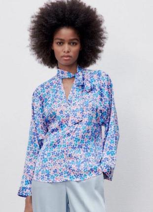 Сатиновая блуза в цветочный принт zara1 фото