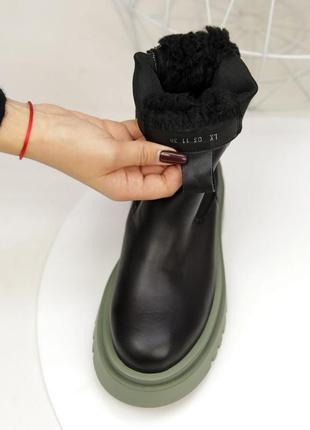 Стильные ботинки челси на резинке кожаные черные зимние кожа мех (зима 2022-2023)2 фото