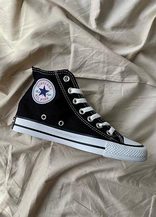 Жіночі чорні текстильні кеди консерси в стилі  converse chuck taylor all star hi ‘black’