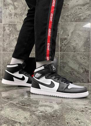 Мужские высокие кожаные кроссовки nike air jordan 1 black / gray (кожа)#найк4 фото