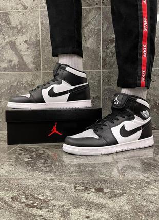 Мужские высокие кожаные кроссовки nike air jordan 1 black / gray (кожа)#найк9 фото