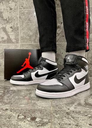 Мужские высокие кожаные кроссовки nike air jordan 1 black / gray (кожа)#найк2 фото