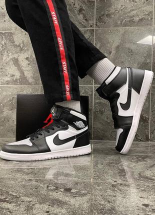 Мужские высокие кожаные кроссовки nike air jordan 1 black / gray (кожа)#найк3 фото