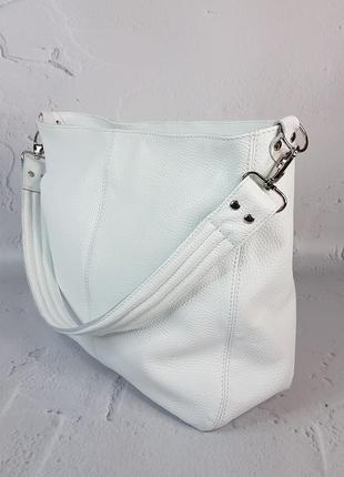 Жіноча сумка шопер, натуральна шкіра, біла3 фото