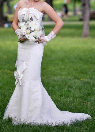 Свадебное платье, вышитое бисером! цвет айвори