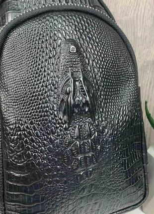 Чоловіча шкіряна бананка крокодил рептилія, сумка на груди з натуральної шкіри барсетка7 фото