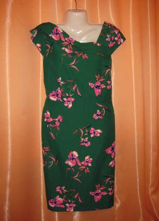 Зелена силуетна сукня міді steps великий розмір 44, км1209 нідерланди, з рожевими квіточками,6 фото