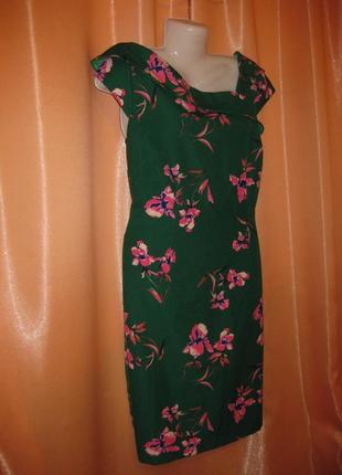 Зелена силуетна сукня міді steps великий розмір 44, км1209 нідерланди, з рожевими квіточками,3 фото