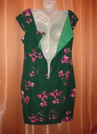 Зелена силуетна сукня міді steps великий розмір 44, км1209 нідерланди, з рожевими квіточками,9 фото