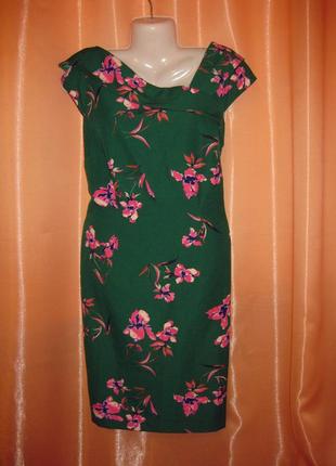 Зелена силуетна сукня міді steps великий розмір 44, км1209 нідерланди, з рожевими квіточками,7 фото