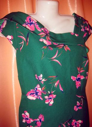Зелена силуетна сукня міді steps великий розмір 44, км1209 нідерланди, з рожевими квіточками,5 фото