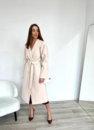 Премиальное женское зимнее  кашемировое пальто молочного цвета