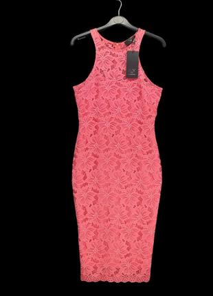 Новое красивое коралловое гипюровое платье ax paris. размер uk10.1 фото