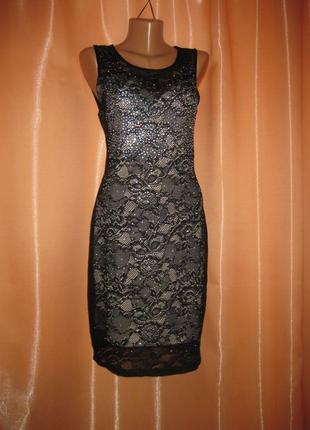 Нарядное секси платье по фигуре в обтяжку кружевное со стразами 38-36eu bodyflirt км1214 блестит