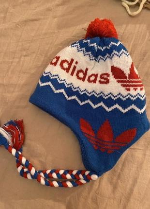 Тепла зимова синьо-червона шапка adidas оригінал унісекс