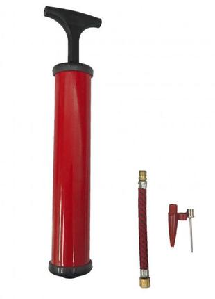 Насос для мячей, велосипеда, надувных изделий с эластичной трубкой и насадками (красный) (an) 🎁🚀1 фото