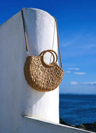 Сумка соломенная пляжная плетёная сумочка на море бежевая коричневая с соломы