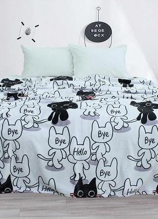 Полуторный плед 160х220 см. с котами из велсофта (микрофибра) alm1907