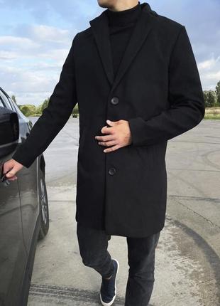 Мужское чёрное кашемировое пальто чоловіче чорне кашеміроване пальто1 фото