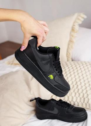 Nike air force 1 low black, жіночі кросівки найк форс чорні демісезонні, кросовки найк форс женские чёрные