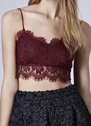 Мереживний топ на бретелях марсала topshop s/m