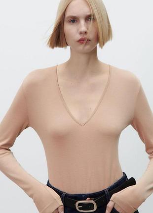 Базовий бежевий лонгслів боді zara