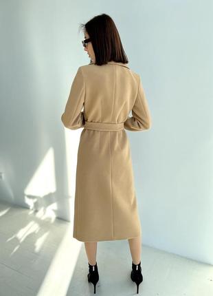 Зимнее теплое люксовое женское кашемировое пальто с поясом9 фото