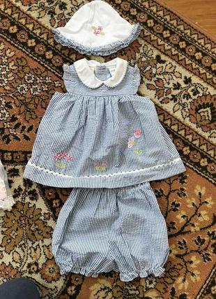 Комплект на девочку( платье, трусики и панамка)