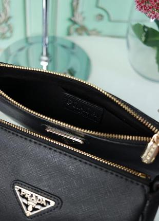 Брендовая стильная черная сумочка 3 в 1 новинка в стиле прада фирменная сумка люкс pochette leather8 фото