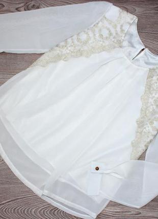 Блуза рубашка белый шифон с золотистой вышивкой (2775)4 фото