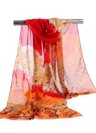 Женский шифоновый шарф оранжево-красный - размер шарфа приблизительно 145*48см, 100% вискоза
