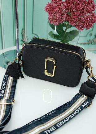 Marc jacobs snapshot black gold популярная сумочка марк джейкобс черная золотой логотип сумка люкс1 фото