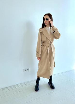 Актуальное зимнее длинное качественное пальто с патами из шерсти