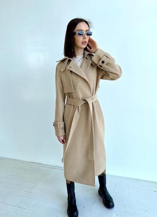 Актуальное зимнее длинное качественное пальто с патами из шерсти4 фото