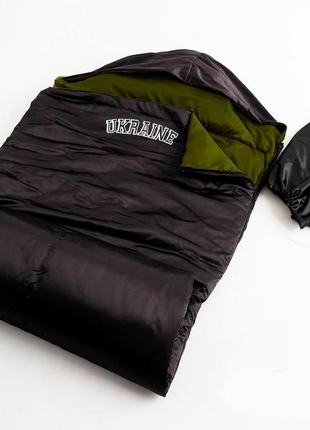 Спальный мешок тактический теплый спальный с чехлом, туристический зимний. цвет: черный