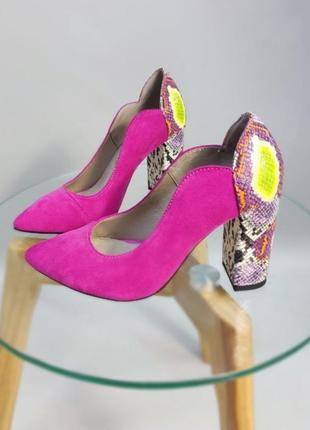 Дизайнерские туфли яркие натуральная кожа питон замш1 фото