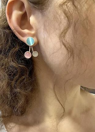 Серебряные серьги с углекситами два в одном