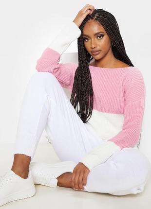Светр рожевий білий молочний жіночий свитер женский свитшот топ2 фото