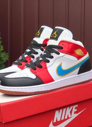 Жіночі високі шкіряні різнокольорові кросівки nike air jordan 🆕 найк джордан