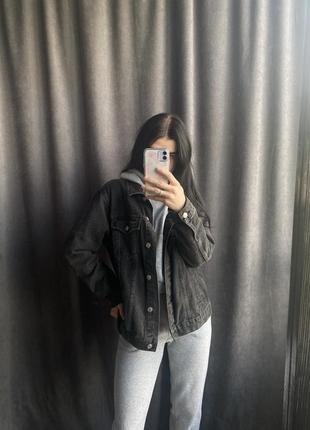 Джинсова куртка джинсовка чорна графітова подовжена жіноча оверсайз топ шоп topshop