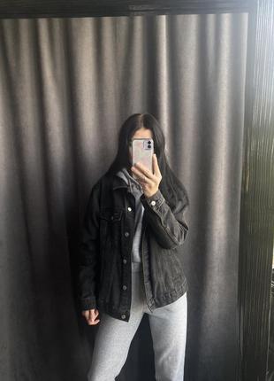 Джинсова куртка джинсовка чорна графітова подовжена жіноча оверсайз топ шоп topshop3 фото