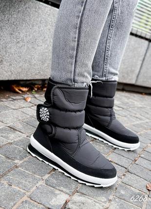 Чоботи дутики жіночі сніжинка чорні зимові