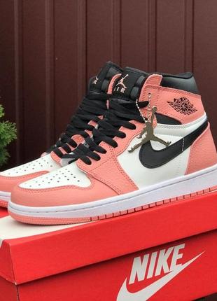 Жіночі високі рожеві шкіряні кросівки nike air jordan 🆕 найк аір джордан
