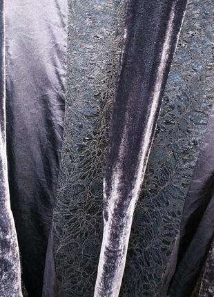 Миди-юбка клиньями шелк бархат кружево темно-фиолетовый  цвет3 фото